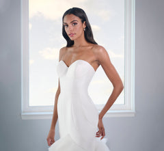 Tulle And Organza Ruffled Gown With Paneled Mikado Bodice In Ivory