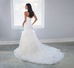 Tulle And Organza Ruffled Gown With Paneled Mikado Bodice In Ivory