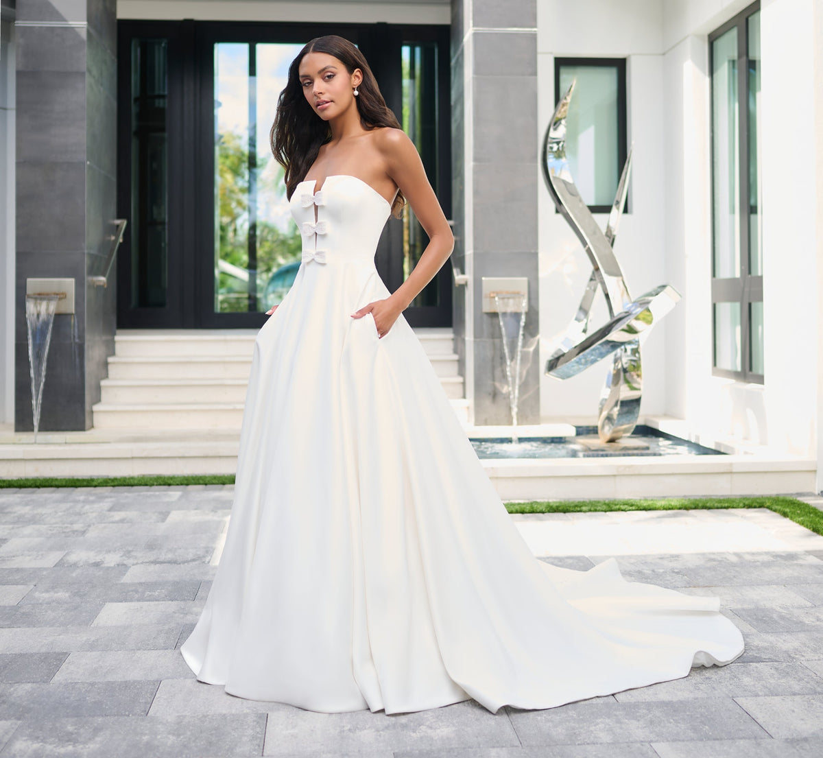 Matte Satin A-Line Ball Gown in Ivory