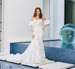 Floral Matte Lace Mermaid Gown in Ivory Almond Nude