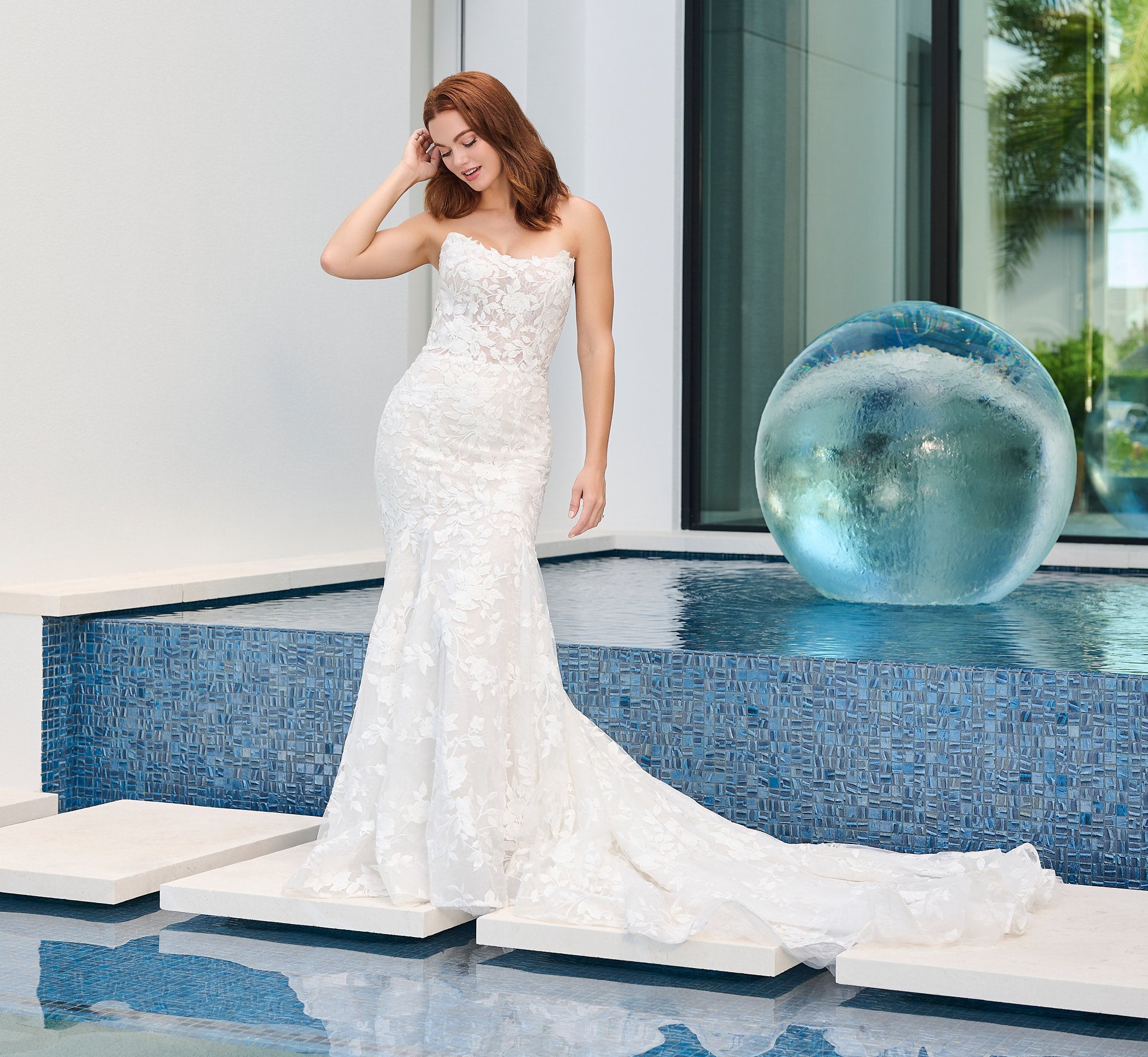 Floral Matte Lace Mermaid Gown in Ivory Almond Nude