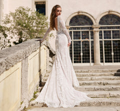 All over lace gown in Ivory French Lilac