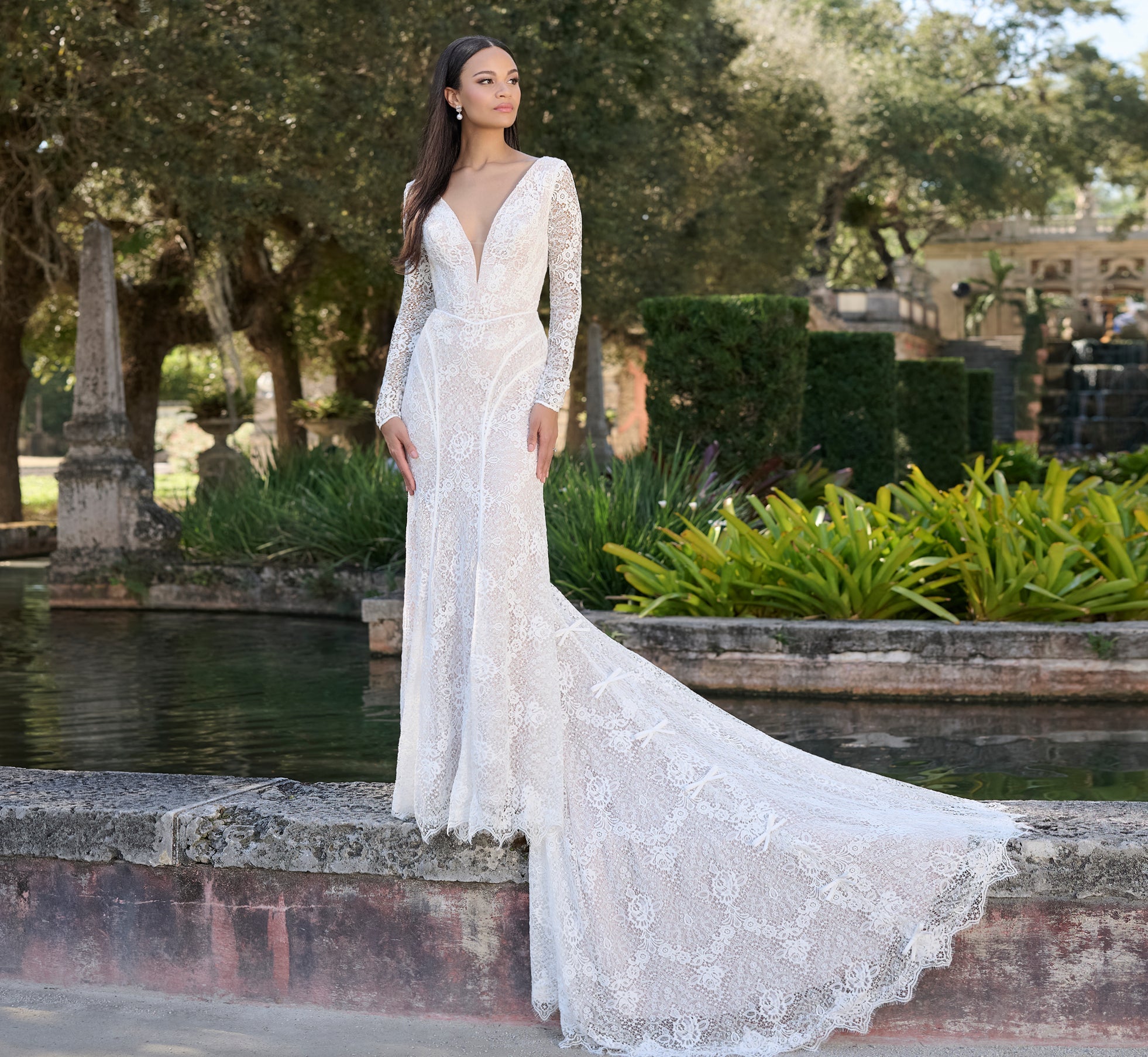 All over lace gown in Ivory French Lilac