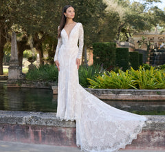 All over lace gown in Ivory French Lilac