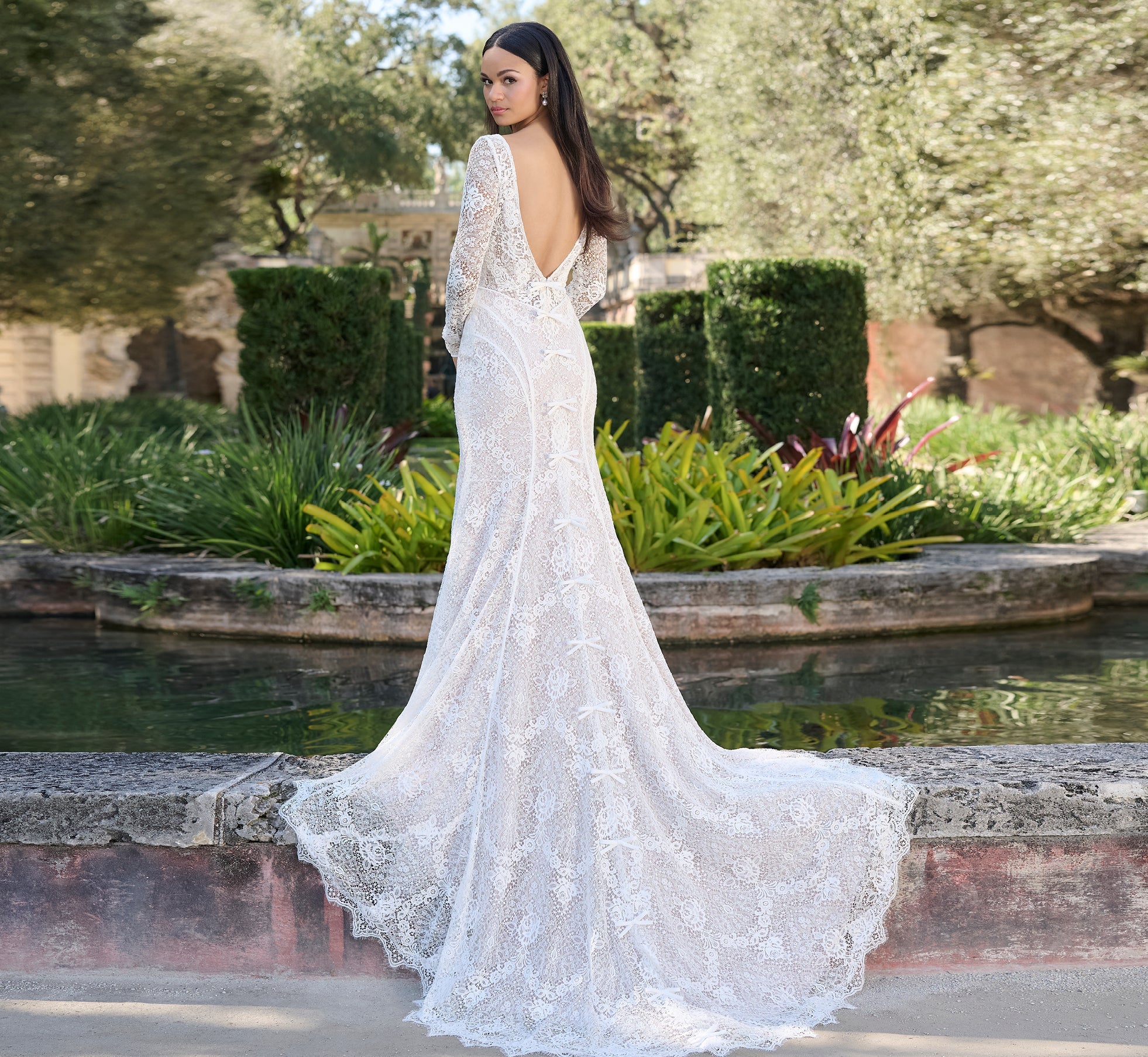 All over lace gown in Ivory French Lilac