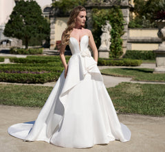 Satin cascade ballgown in Ivory