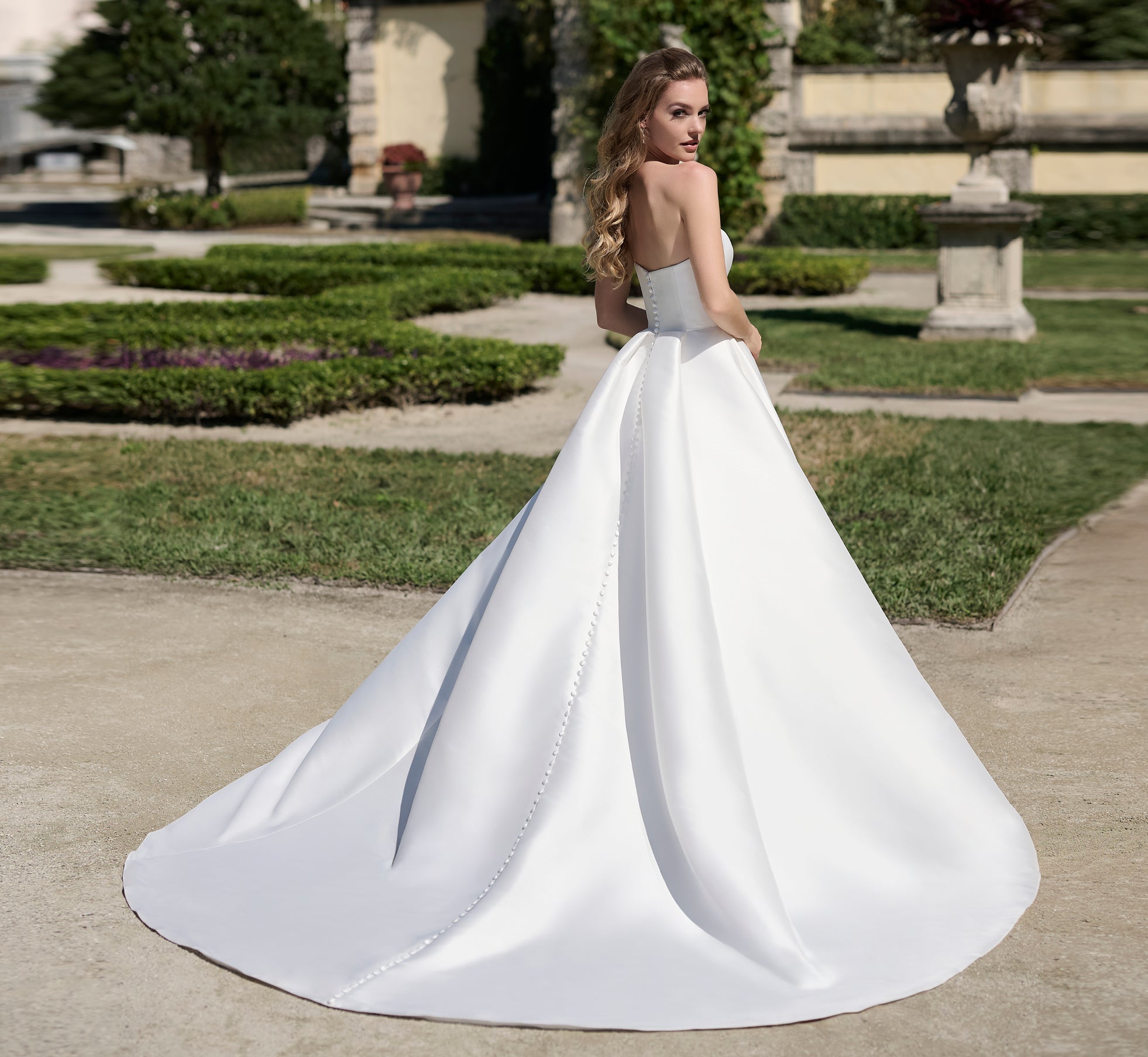 Satin cascade ballgown in Ivory