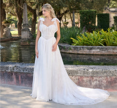 Chantilly lace a-line gown in Ivory French Lilac