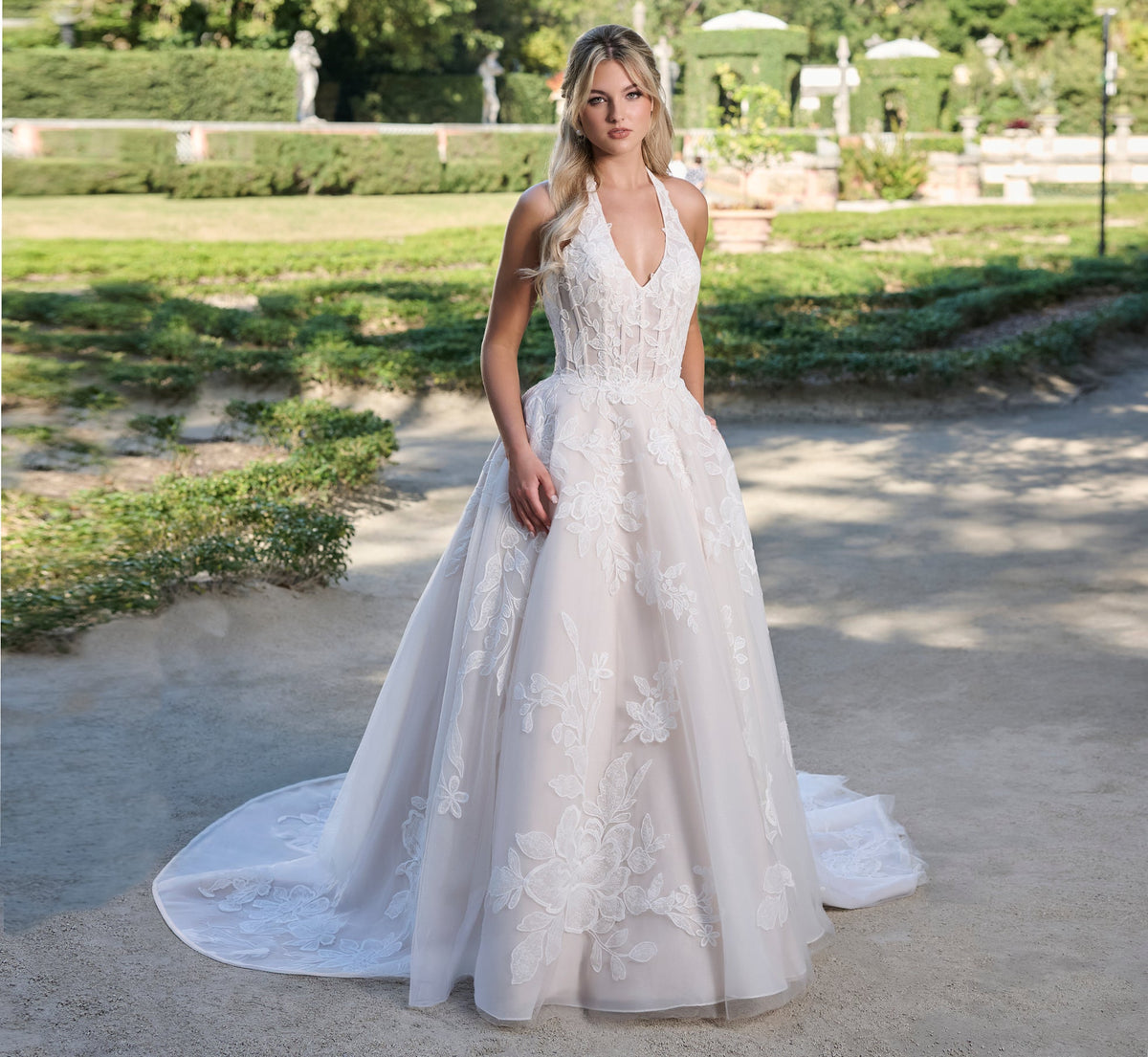 Placed Lace Ballgown in Ivory French Lilac