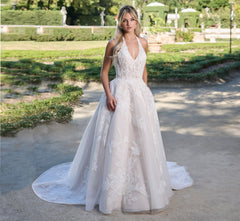 Placed Lace Ballgown in Ivory French Lilac