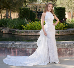 All Over Lace Slim gown in Ivory French Lilac