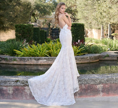 All Over Lace Slim gown in Ivory French Lilac