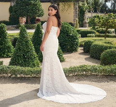 All Over Lace Slim Gown with Mikado shrug in Ivory Almond