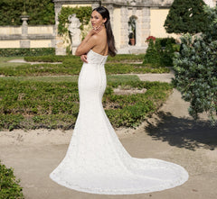 All Over Lace Slim Gown with Mikado shrug in Ivory