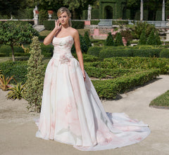 Printed Satin Faced Organza ballgown in Blushing Peony