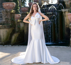 Stretch Mikado Mermaid gown with draped bow in Ivory