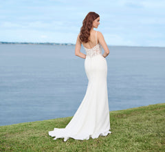 Lace And Stretch Crepe Gown In Ivory Nude