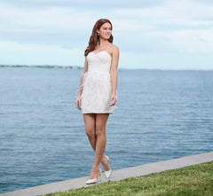 Lace And Feather Short Skirt In Ivory