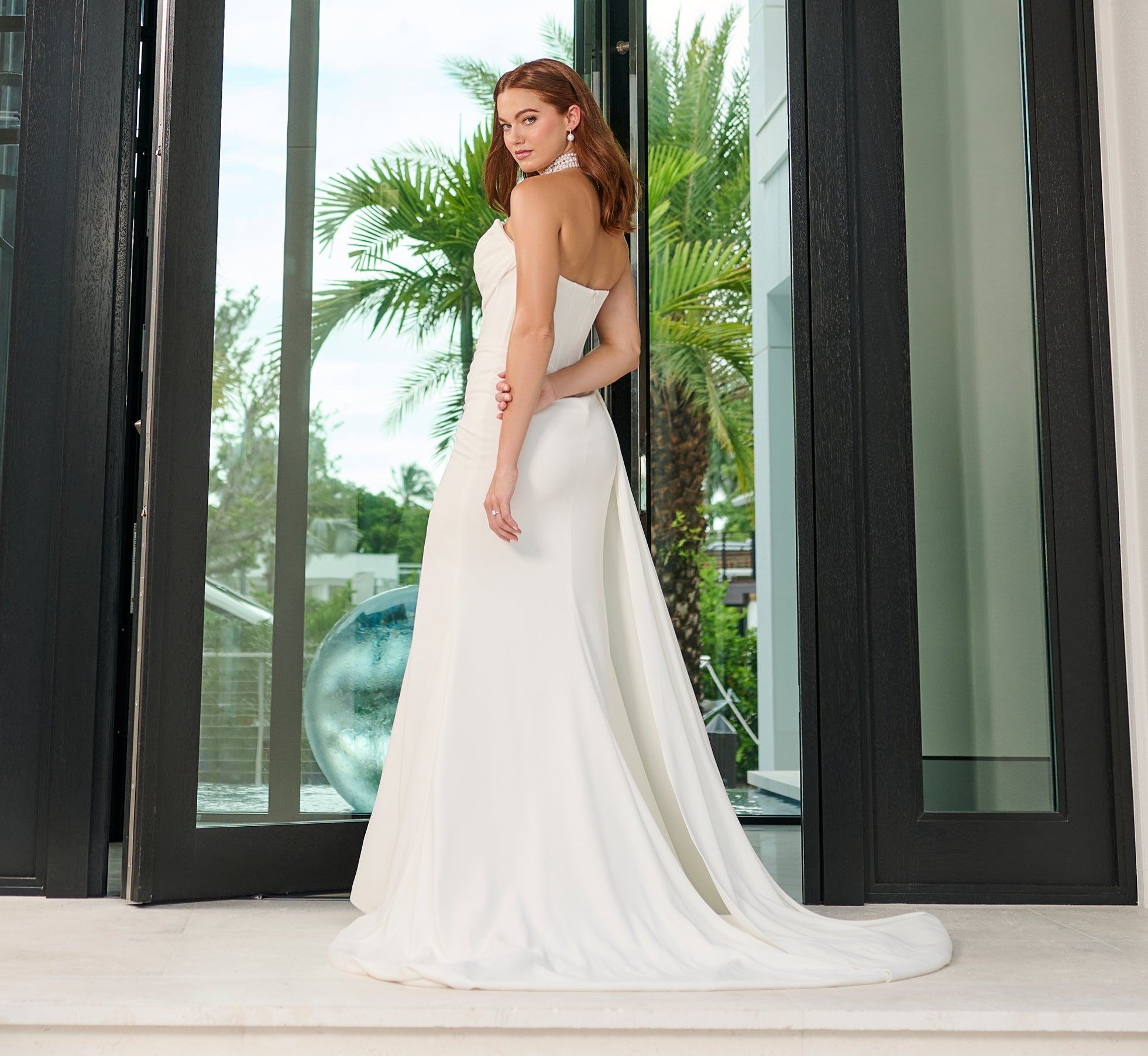 Crepe Trumpet Gown in Ivory