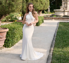 Stretch Matte Charmeuse slim gown  in Ivory