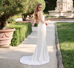 Stretch Matte Charmeuse slim gown  in Ivory