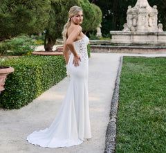 Stretch Crepe and Lace gown in Ivory