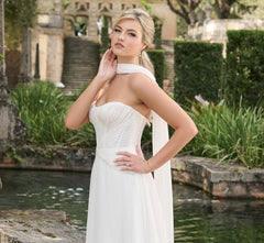 Pleated Chiffon a-line gown in Ivory