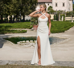 Stretch Crepe slim gown in Ivory