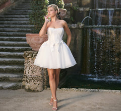 Mikado bodice and Tulle skirt 2 piece mini in Ivory