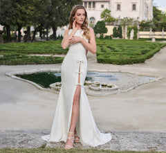 Stretch Crepe gown in Ivory