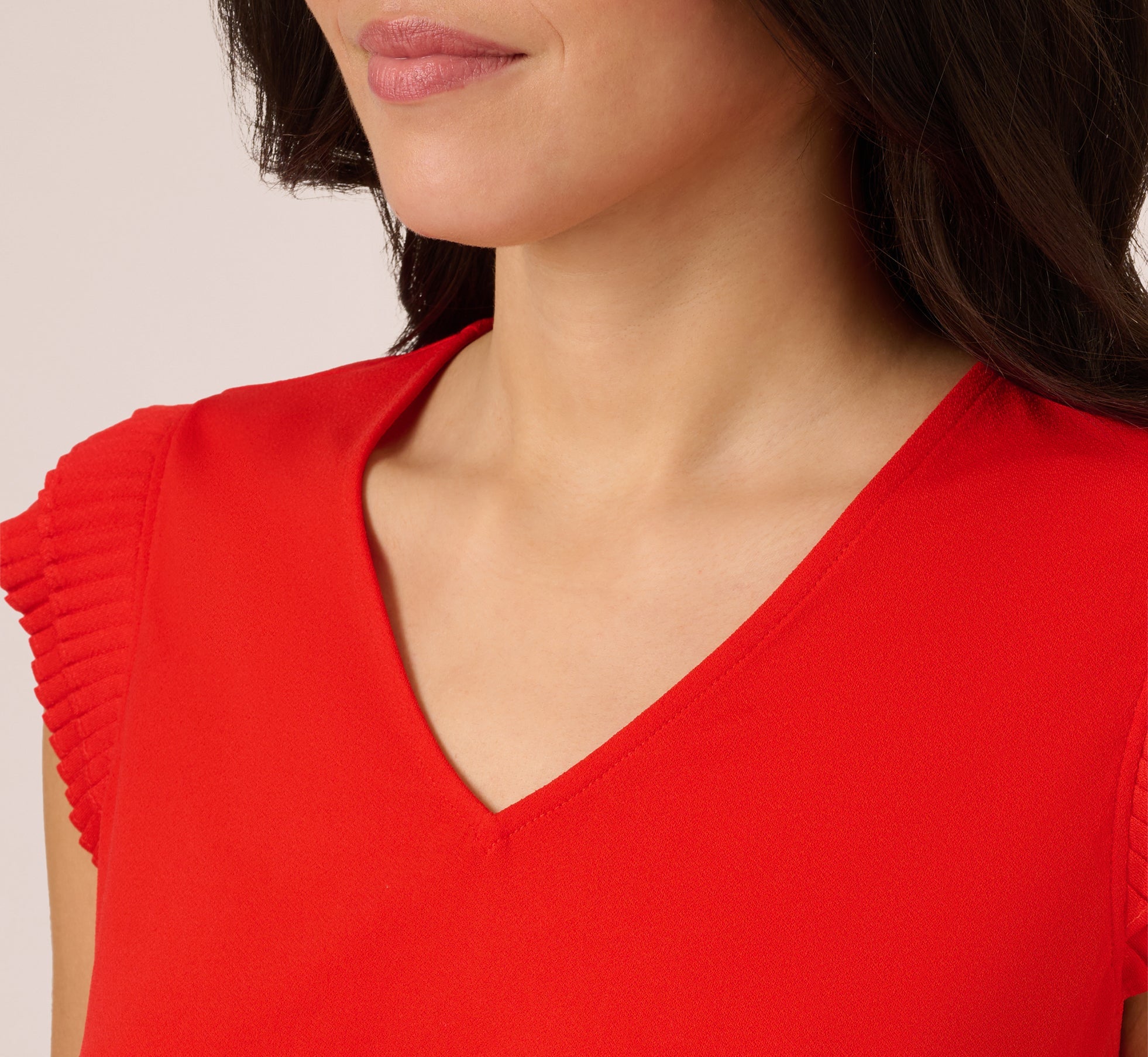 V-Neck Top With Pleated Flutter Sleeves In Valiant Poppy