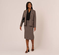 Houndstooth Blazer With Shawl Collar In Dusty Camel Soft Houndstooth
