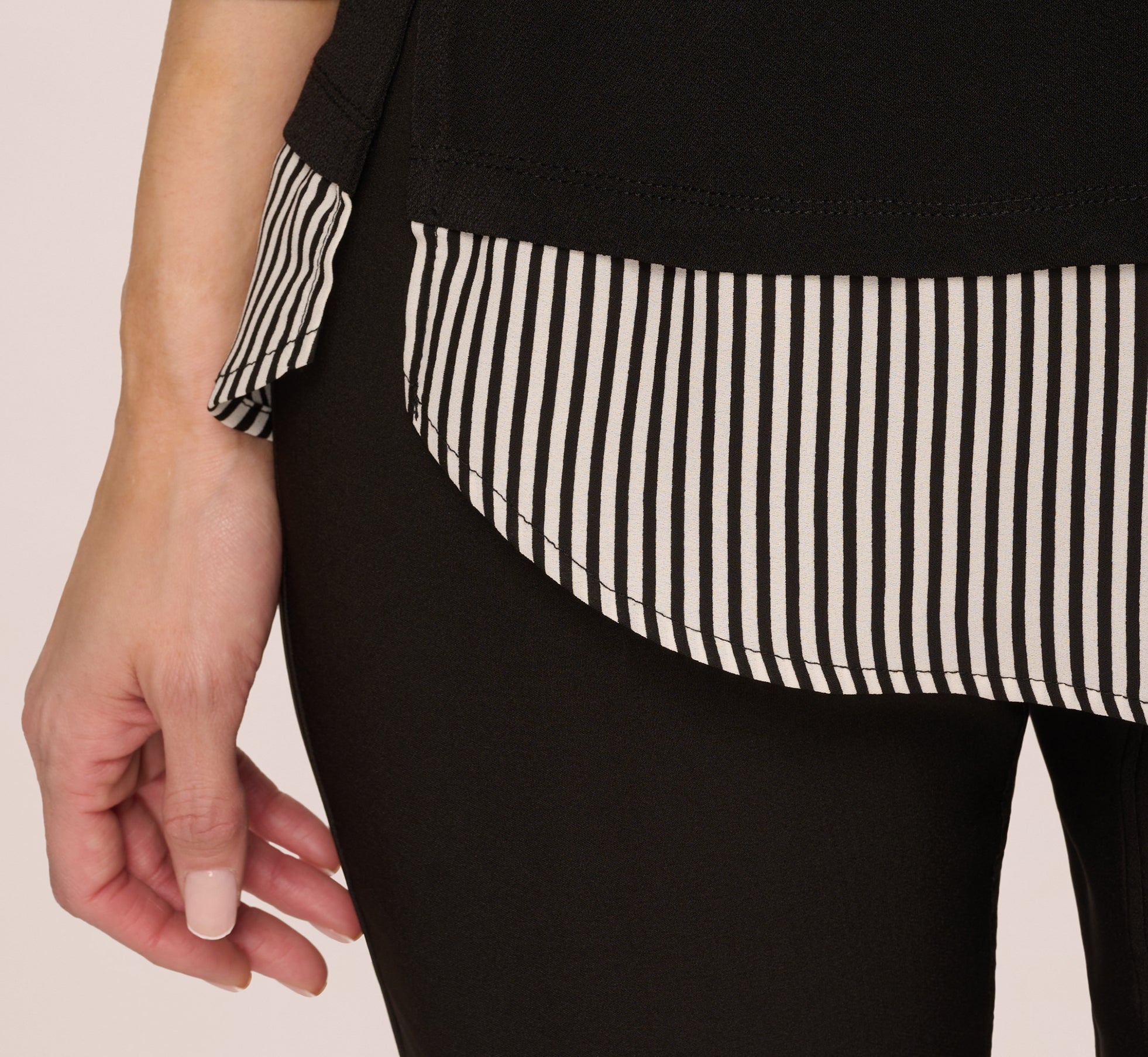 Three Quarter Sleeve Sweater With Button Down Accents In Blackw Black Ivorysmall Stripe