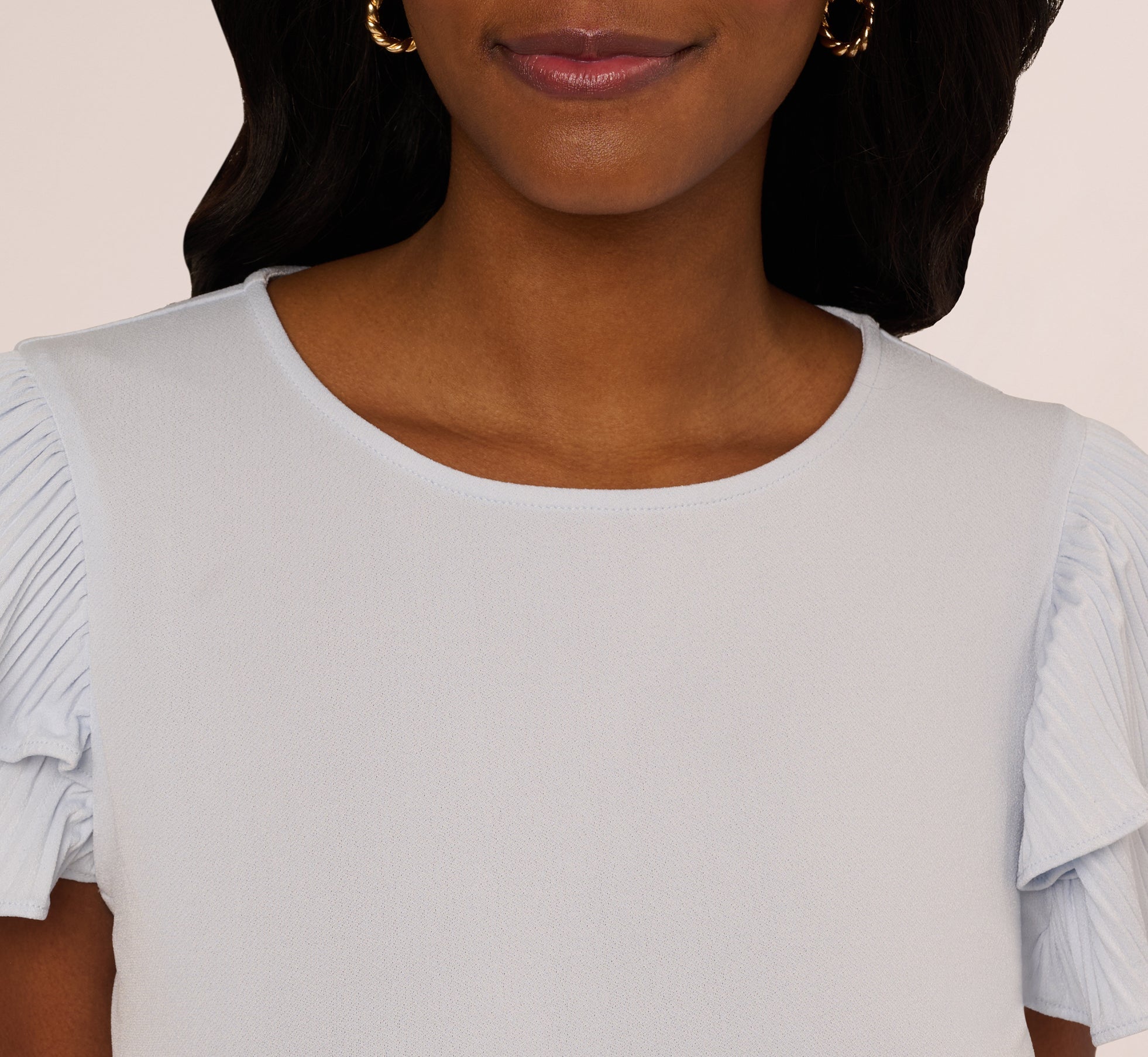 Double Flutter Sleeve Top With Pleated Details In Halogen Blue