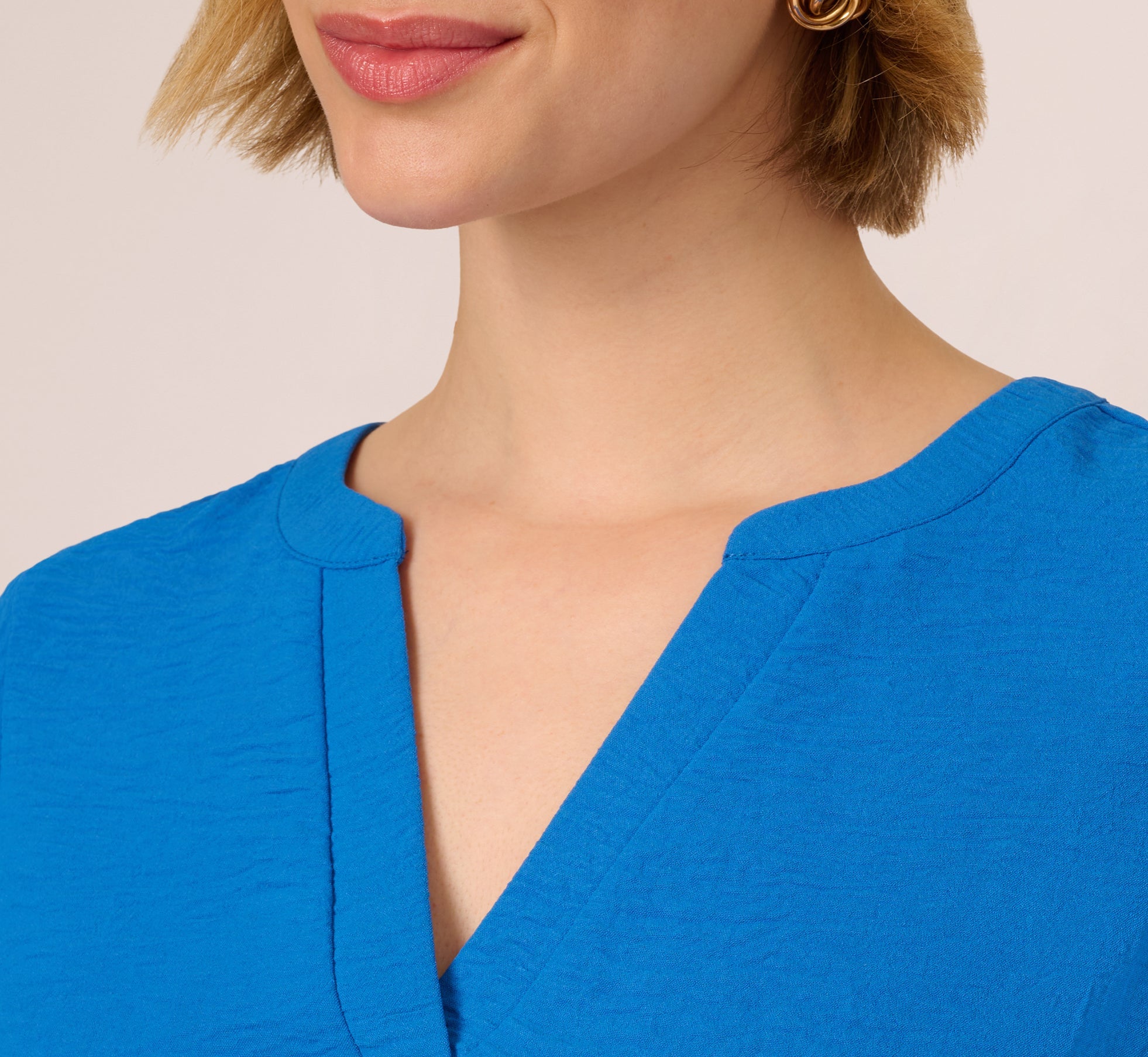 Flutter Sleeve Top With Notched Neck In Egyptian Blue