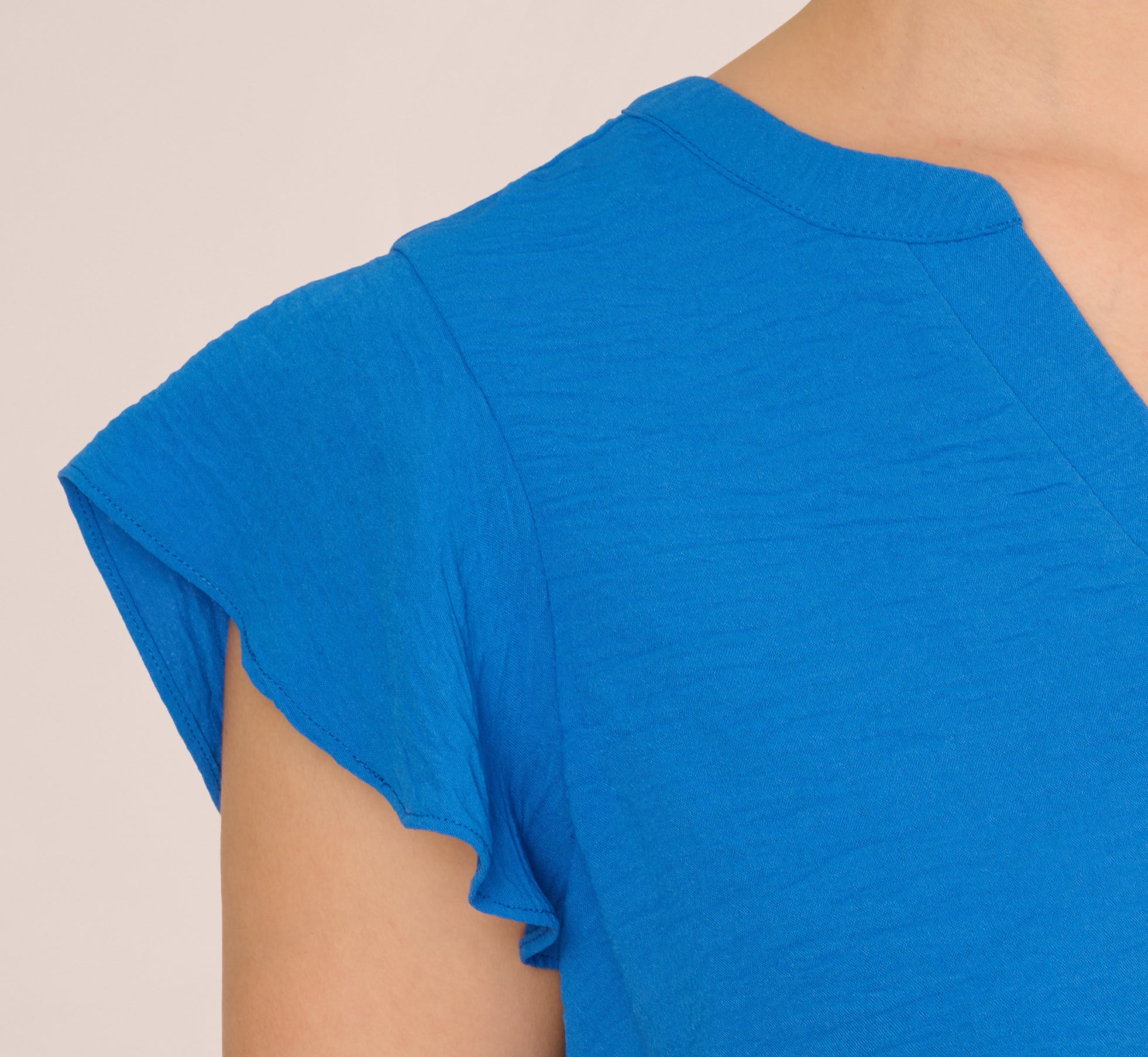 Flutter Sleeve Top With Notched Neck In Egyptian Blue