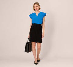 Flutter Sleeve Top With Notched Neck In Egyptian Blue