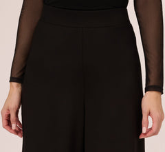 Ponte Knit Wide Leg Pants With Elastic Waist In Black