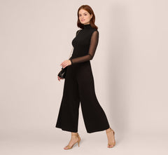 Ponte Knit Wide Leg Pants With Elastic Waist In Black