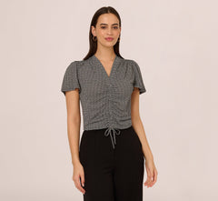 Flutter Sleeve Ruched Front Printed Top In Black Cloud Carnation