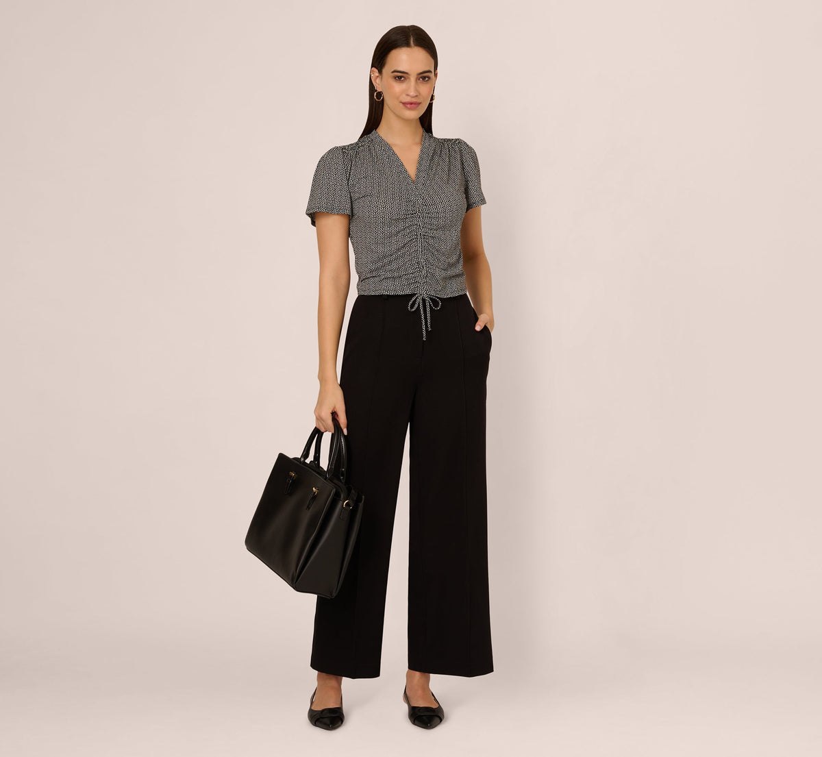 Flutter Sleeve Ruched Front Printed Top In Black Cloud Carnation