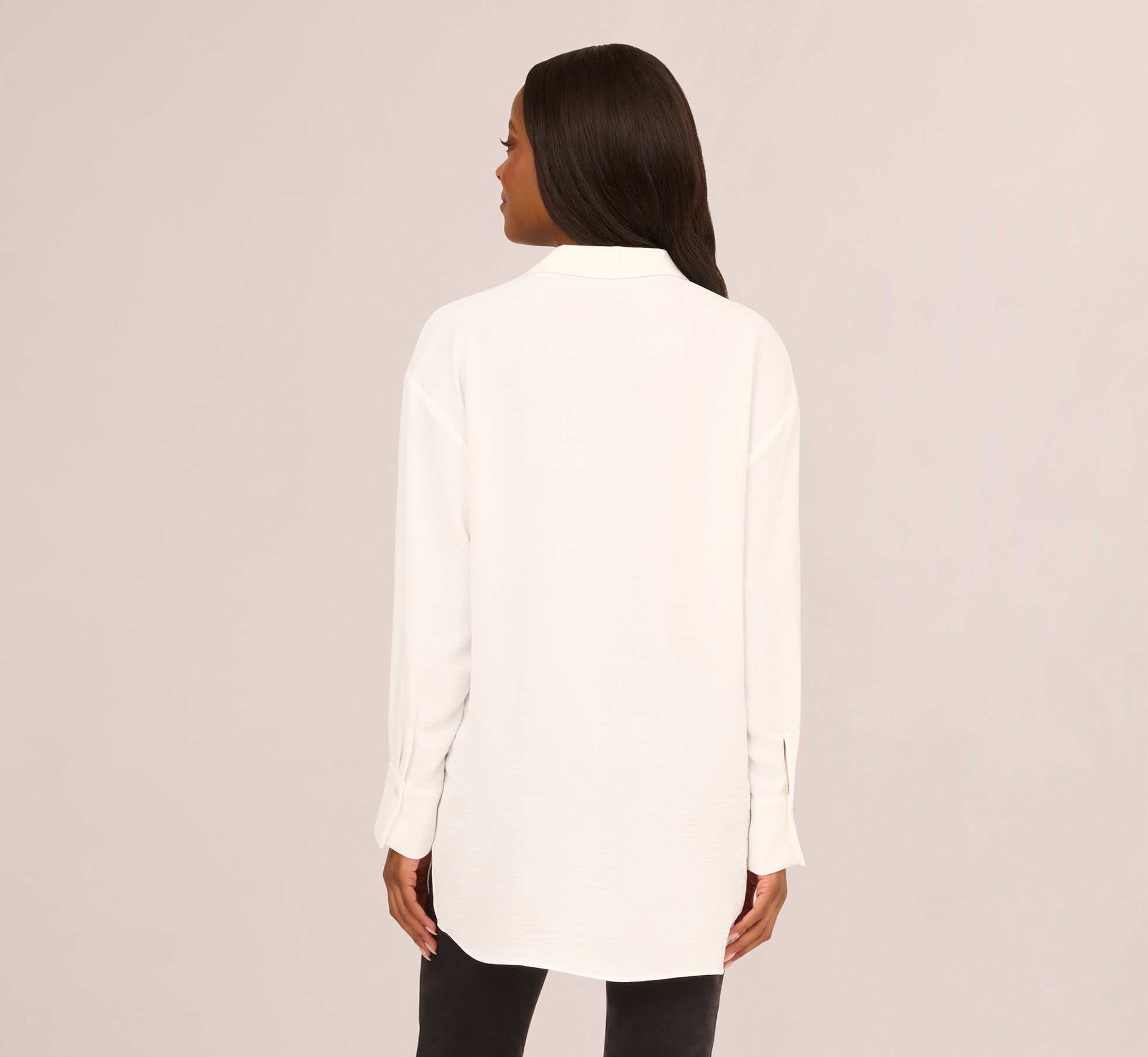Long Sleeve Button Front Airflow Blouse In Ivory