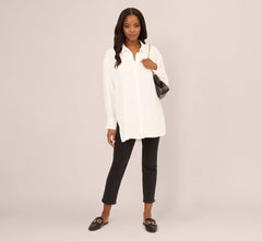 Long Sleeve Button Front Airflow Blouse In Ivory