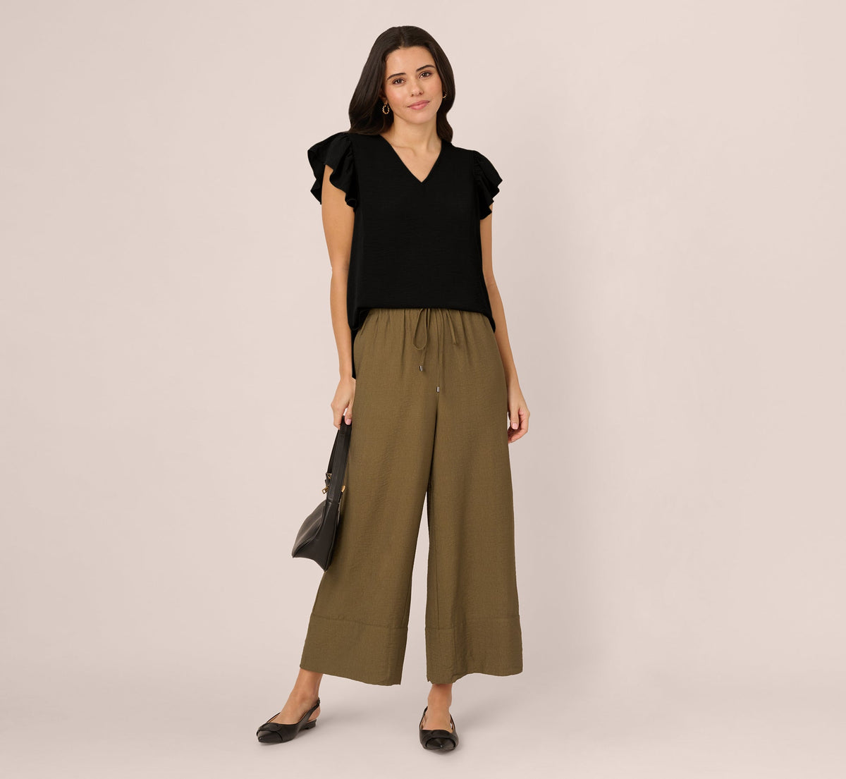 Wide Leg Drawstring Pant In New Green