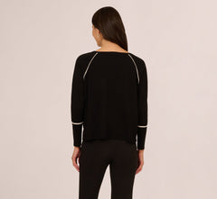 Boat Neck Slouchy Dolman Sleeve Raglan Sweater In Black Ivory