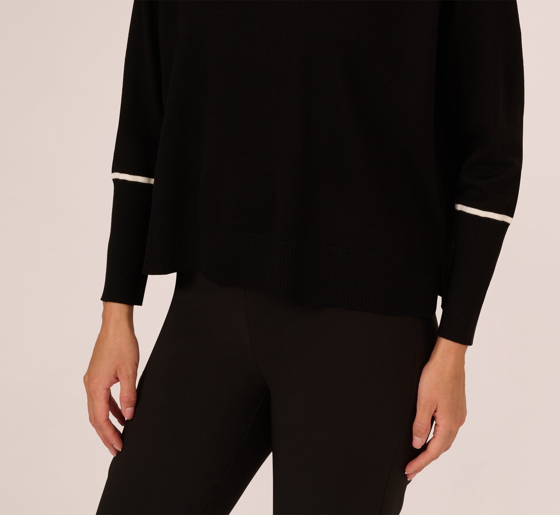 Boat Neck Slouchy Dolman Sleeve Raglan Sweater In Black Ivory