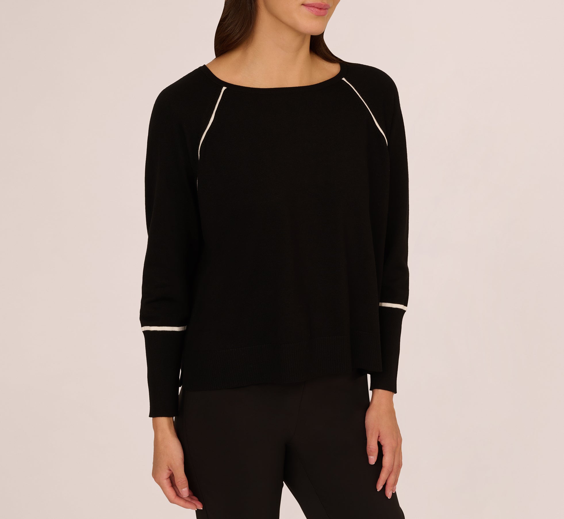 Boat Neck Slouchy Dolman Sleeve Raglan Sweater In Black Ivory