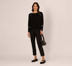 Boat Neck Slouchy Dolman Sleeve Raglan Sweater In Black Ivory