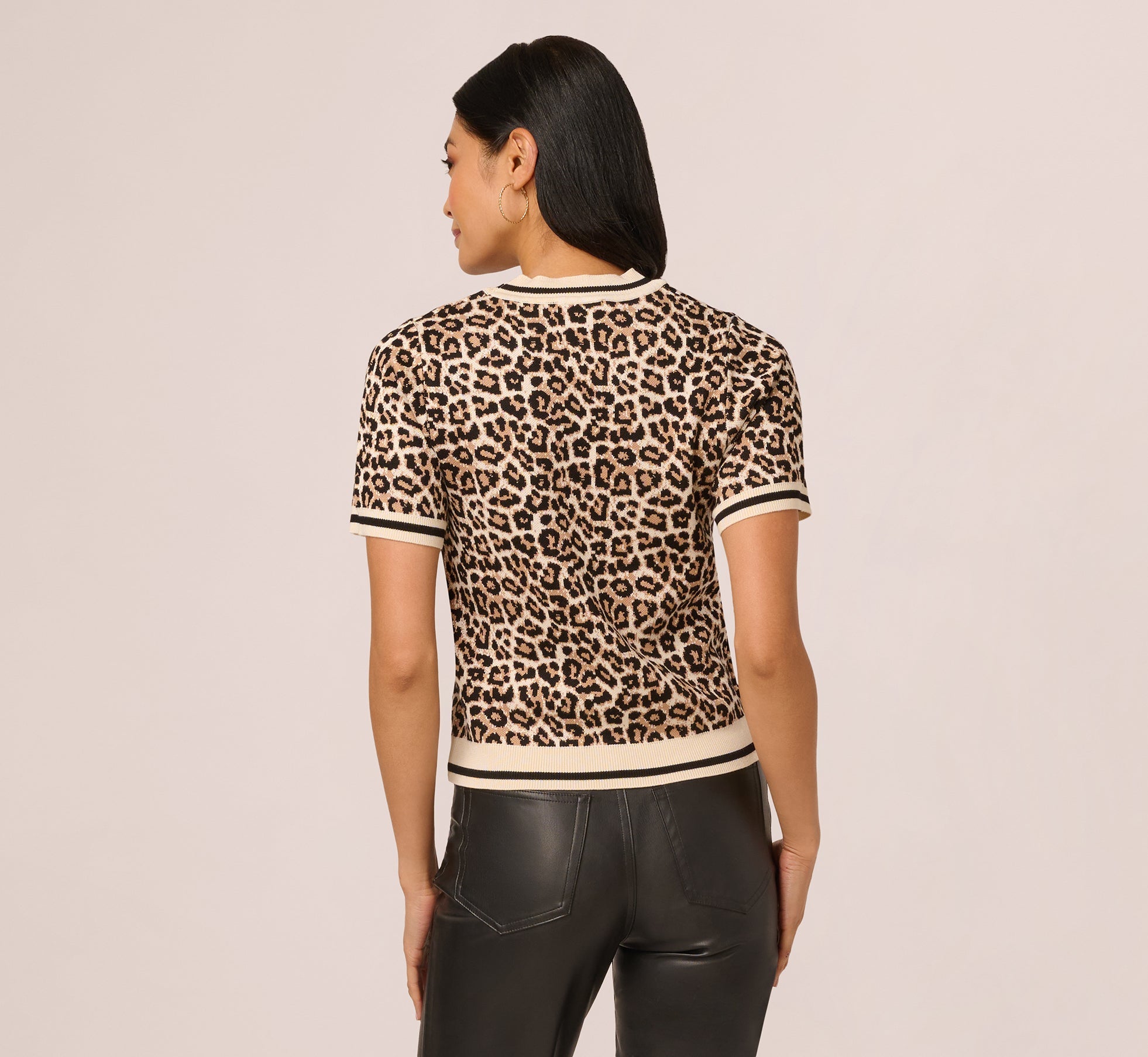 Short Sleeve Chain Patterned Knit Top In Bengal Cheetah