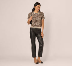 Short Sleeve Chain Patterned Knit Top In Bengal Cheetah